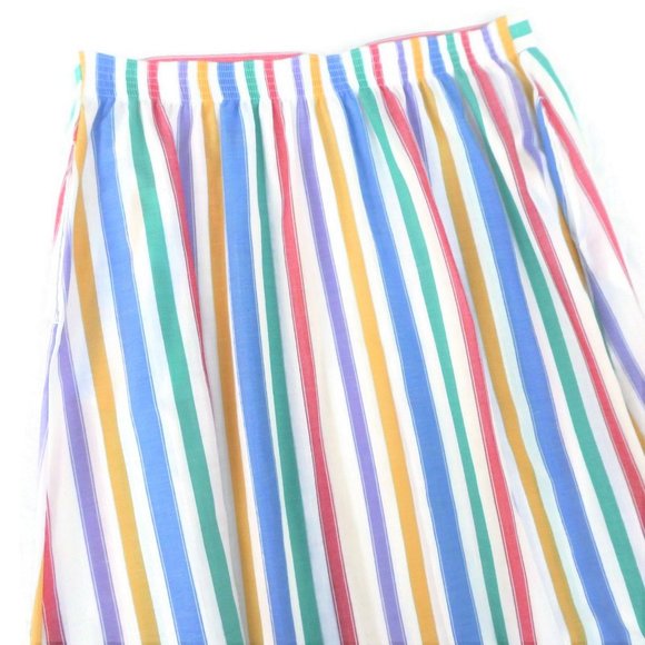 Vintage 60s Skirt Stripe Pearlized Button Front Knee to Midi Cotton Light Large - Picture 3 of 9